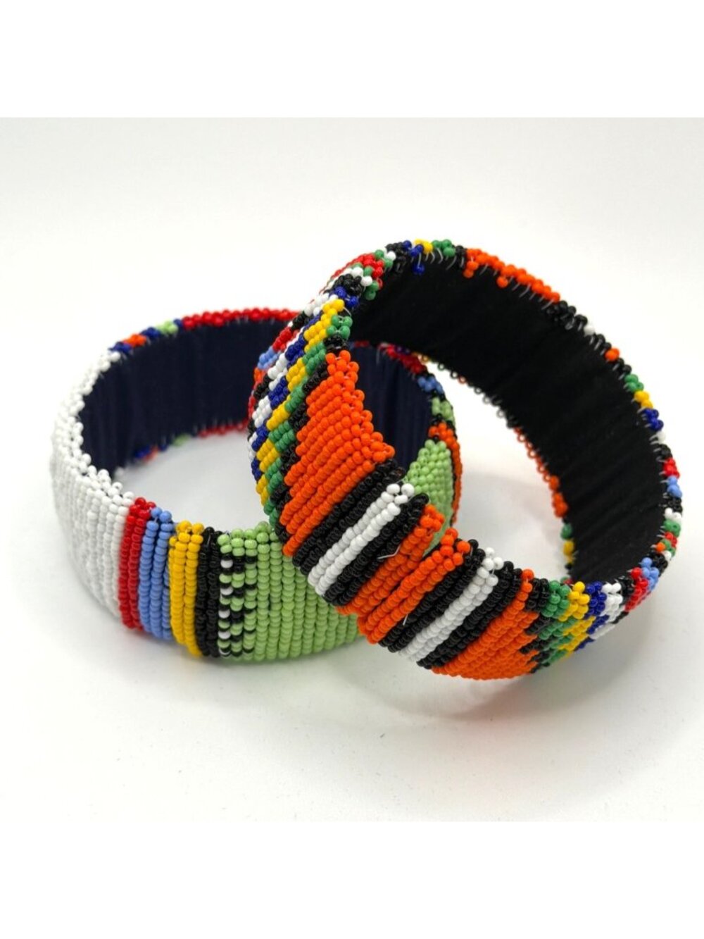 Handcrafted African Beaded Cuff Bracelets Set of 2 Tribal Boho Seed Bead Stack